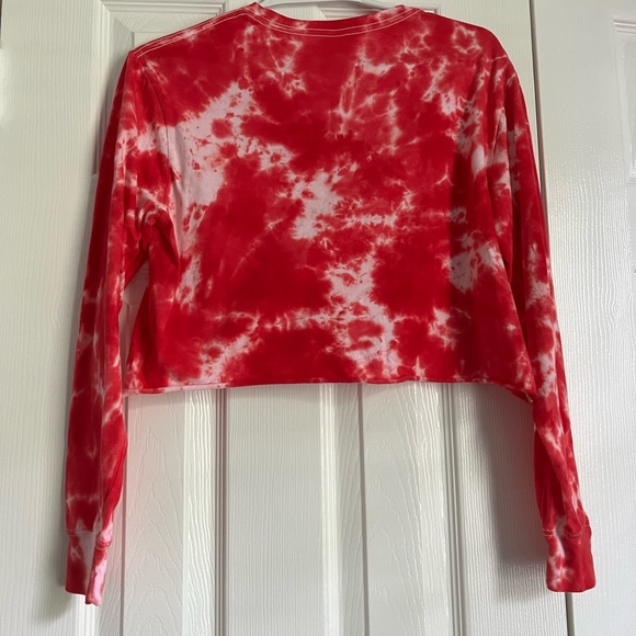 Small Livy Lu Arkansas Razorback Tie Dye Long sleeve Crop Top Red and White - Picture 5 of 5